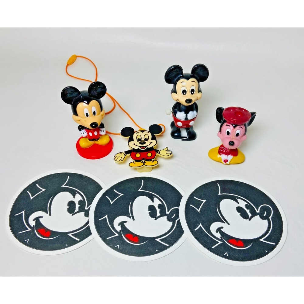 Vintage DISNEY Mickey Mouse Lot of 7 Items TAIWAN Toys Bubble Pipe Necklace